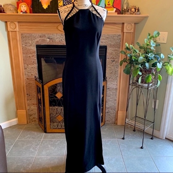 Bari Jay Black Slitted and Jeweled Gown Size Medium - Picture 2 of 7